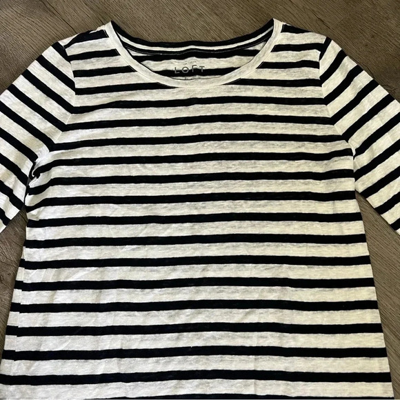 Loft 100% Linen Striped Top 3/4 Sleeves Sz Small - Picture 4 of 5
